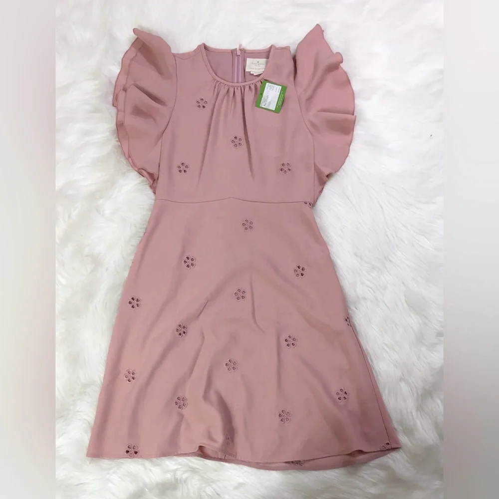 NWT Kate Spade Cutout Crepe Eyelet Flutter-Sleeve Dress